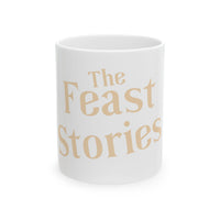 The Feast Stories Ceramic Mug — Pale Gold Lettering Coffee Cup (11oz, 15oz) - Akram