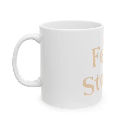 The Feast Stories Ceramic Mug — Pale Gold Lettering Coffee Cup (11oz, 15oz) - Akram